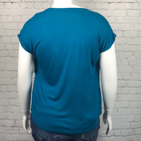 INC Teal Pleated Shoulder Top Plus Size 0X 1X - Picture 3 of 4